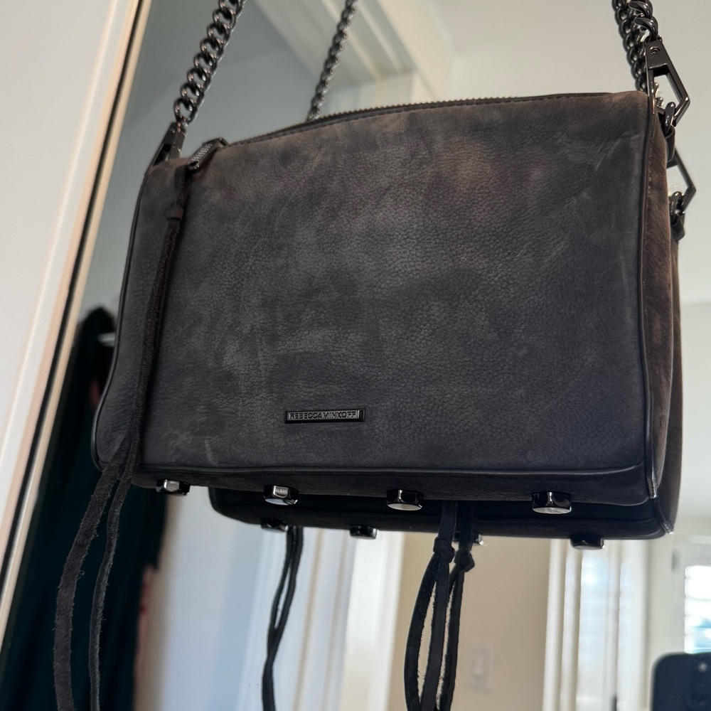 Rebecca Minkoff Suede Leather Crossbody Bag – Color: Deep Slate